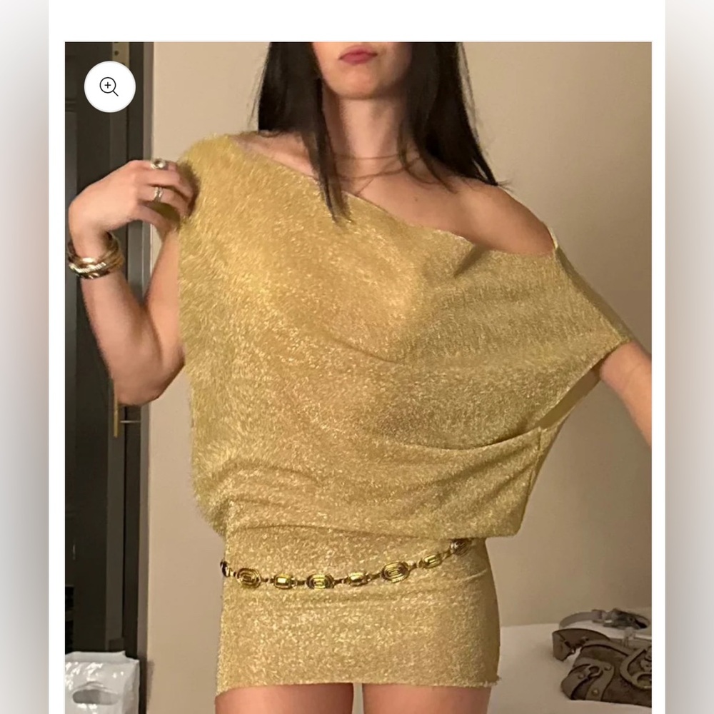 Elegant Gold Off-Shoulder Dress